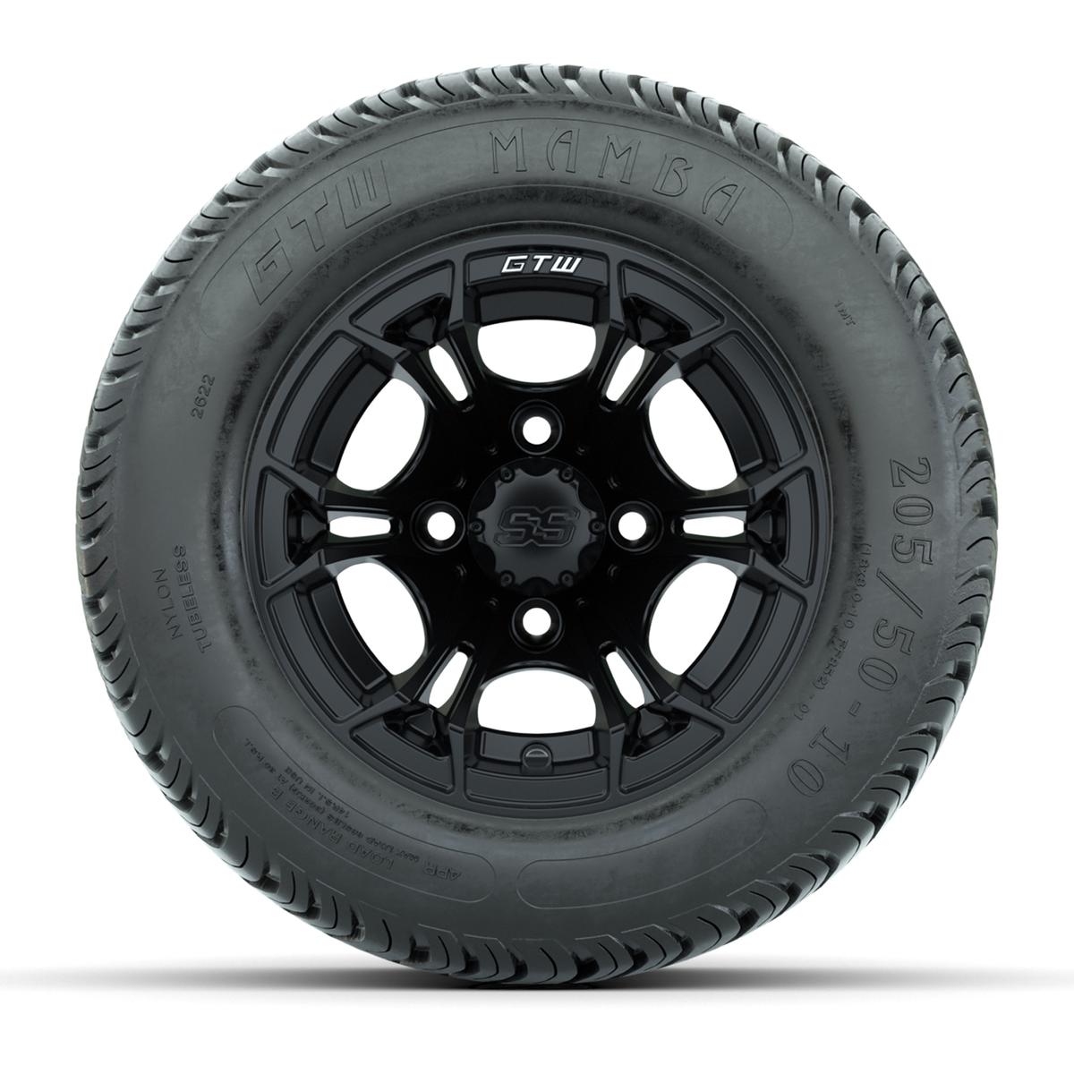 GTW Spyder Matte Black 10 in Wheels with 205/50-10 Mamba Street Tires – Full Set