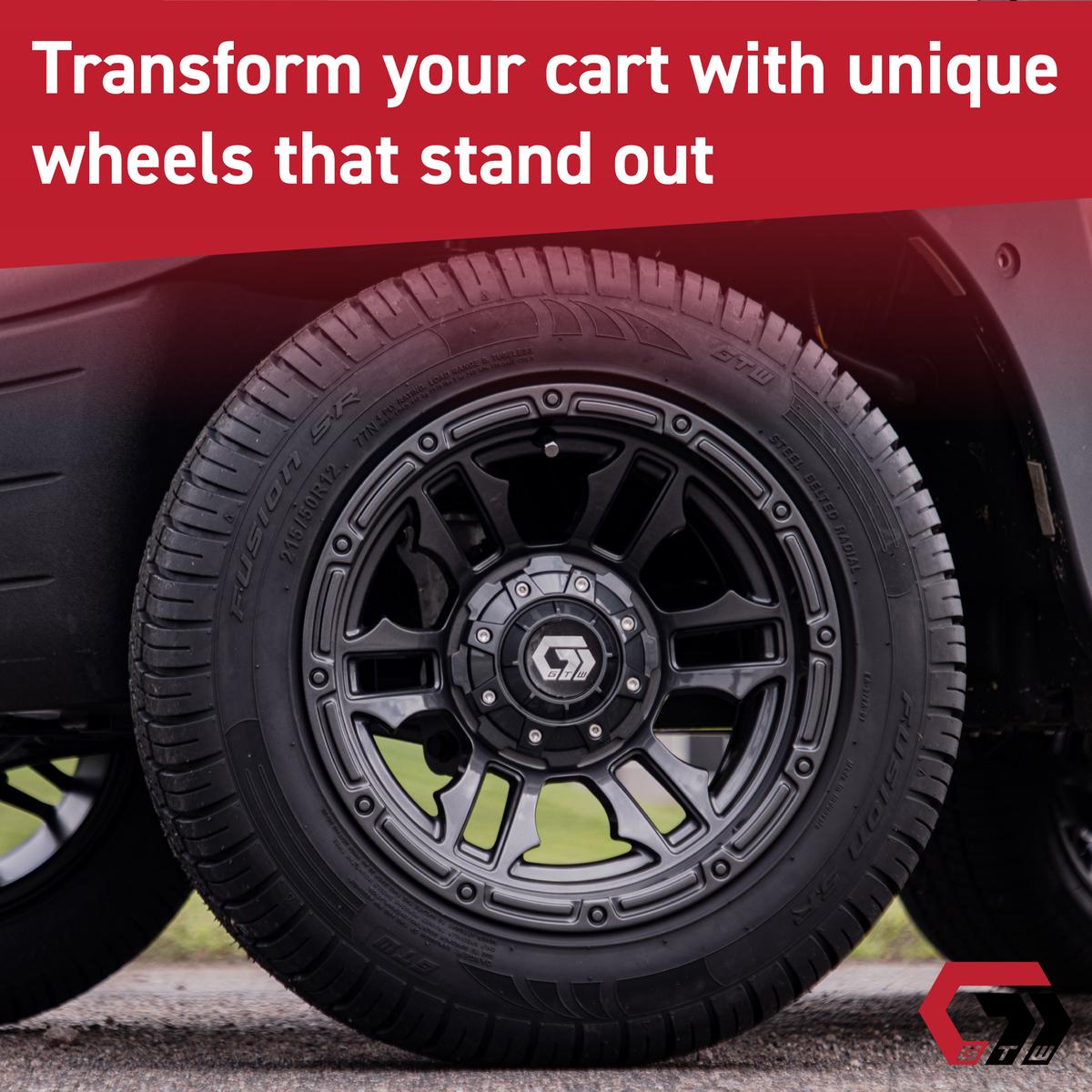 GTW&reg; Shogun Gunmetal 14 in Wheels with 23X10-R14 Nomad Steel Belt Radial All-Terrain Tires – Full Set