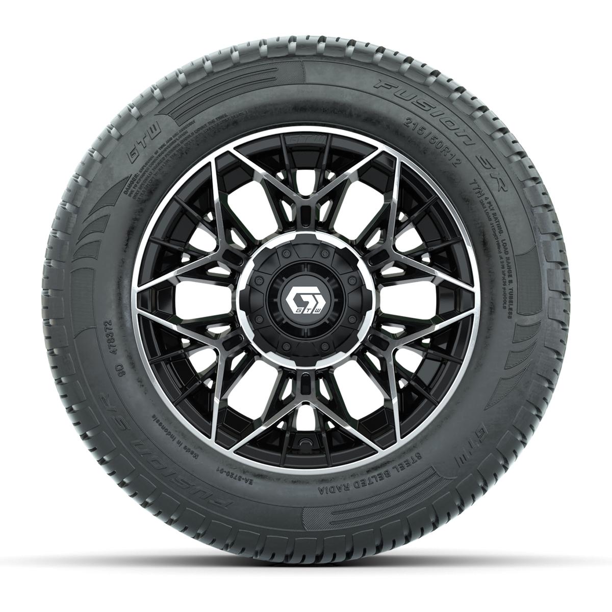 Set of (4) 12 in GTW® Stellar Machined & Black Wheels with 215/50-R12 Fusion S/R Street Tires