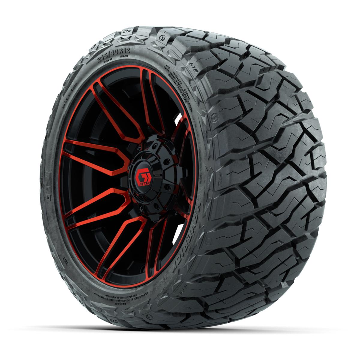 GTW Stealth Gloss Black/Red 12 in Wheels with 215/40-R12 Maverick Low-Profile All-Terrain Tires – Full Set