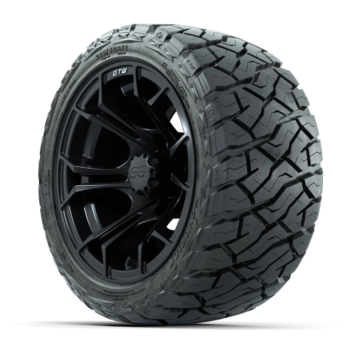 GTW Spyder Matte Black 12 in Wheels with 215/40-R12 Maverick Low-Profile All-Terrain Tires – Full Set