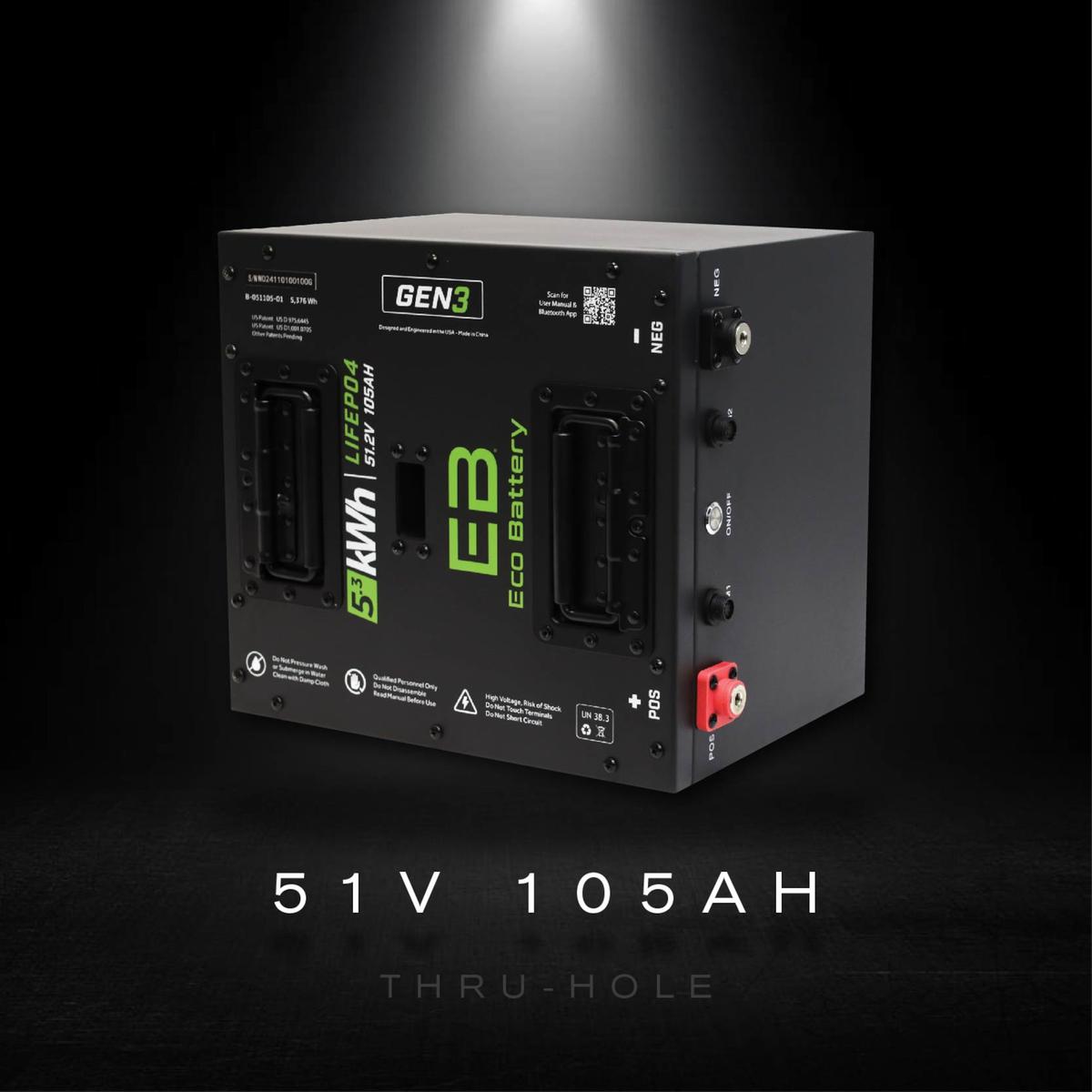 Yamaha G29/Drive 2011-Up & Drive2 Eco Lithium 51v 105Ah GEN3 Battery Bundle - Thru Hole