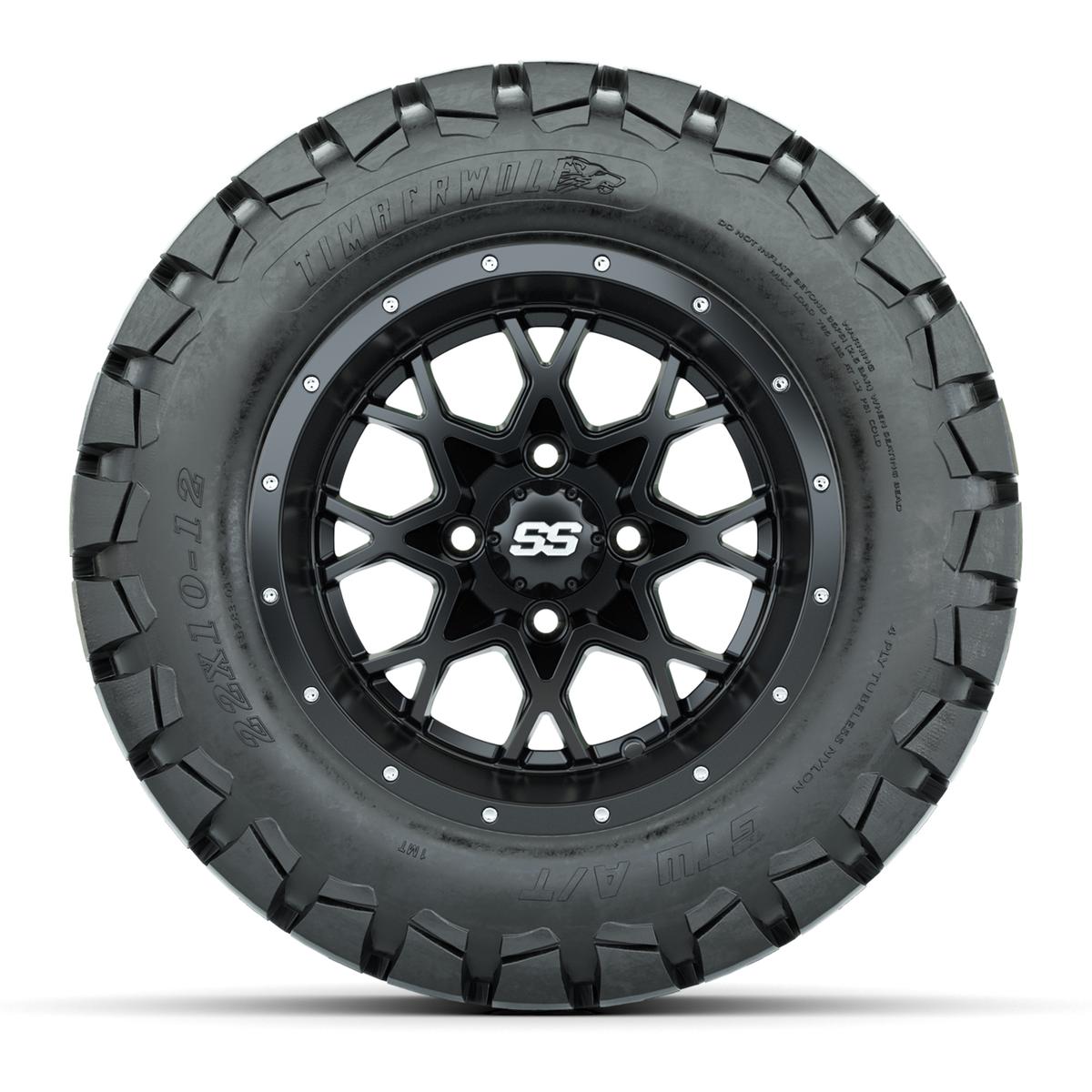 Set of (4) 12 in GTW Vortex Wheels with 22x10-12 GTW Timberwolf All-Terrain Tires