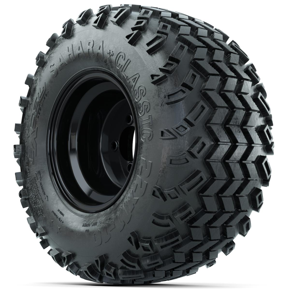 Set of (4) 10 in Black Steel Offset Wheels with 22x11-10 Sahara Classic All Terrain Tires