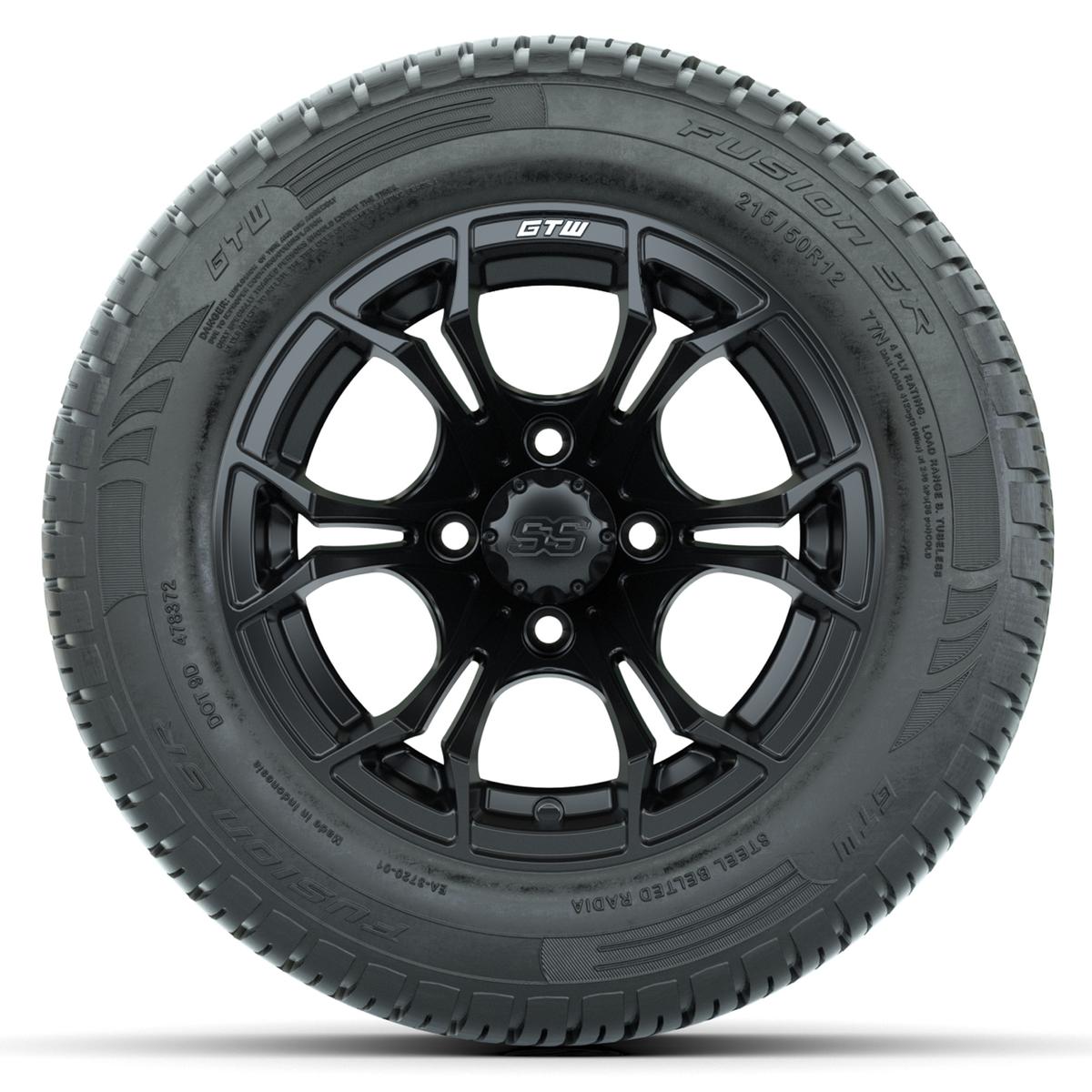 GTW Spyder Matte Black 12 in Wheels with 215/50-R12 Fusion S/R Street Tires – Full Set