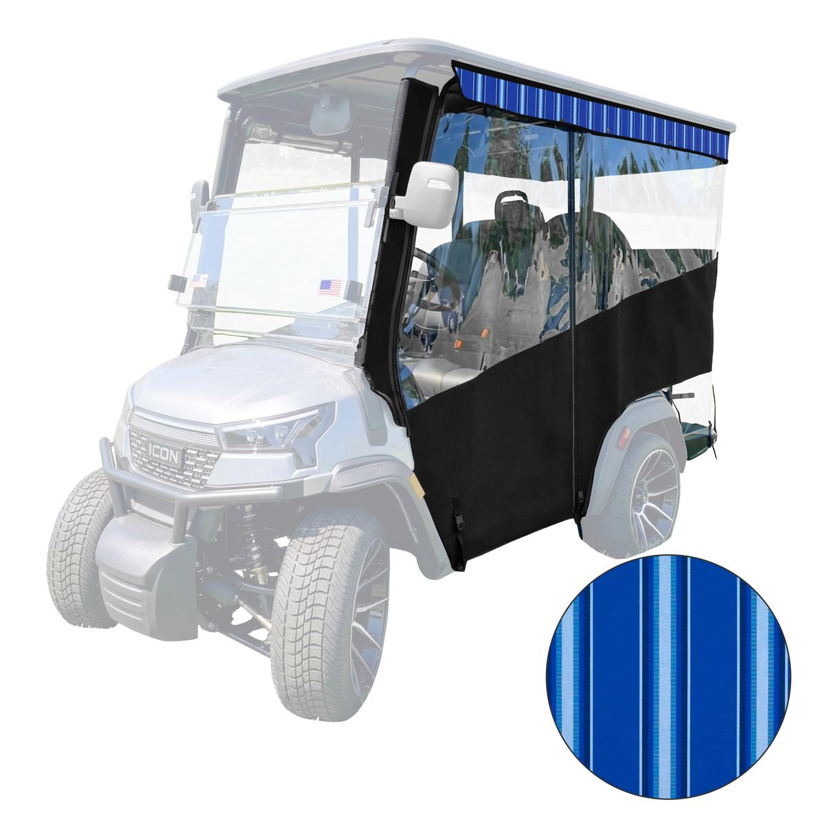 RedDot 4-Passenger Black Track Style Enclosure with Pacific Blue Fancy Valance for ICON i40X (Years 2026-Up)