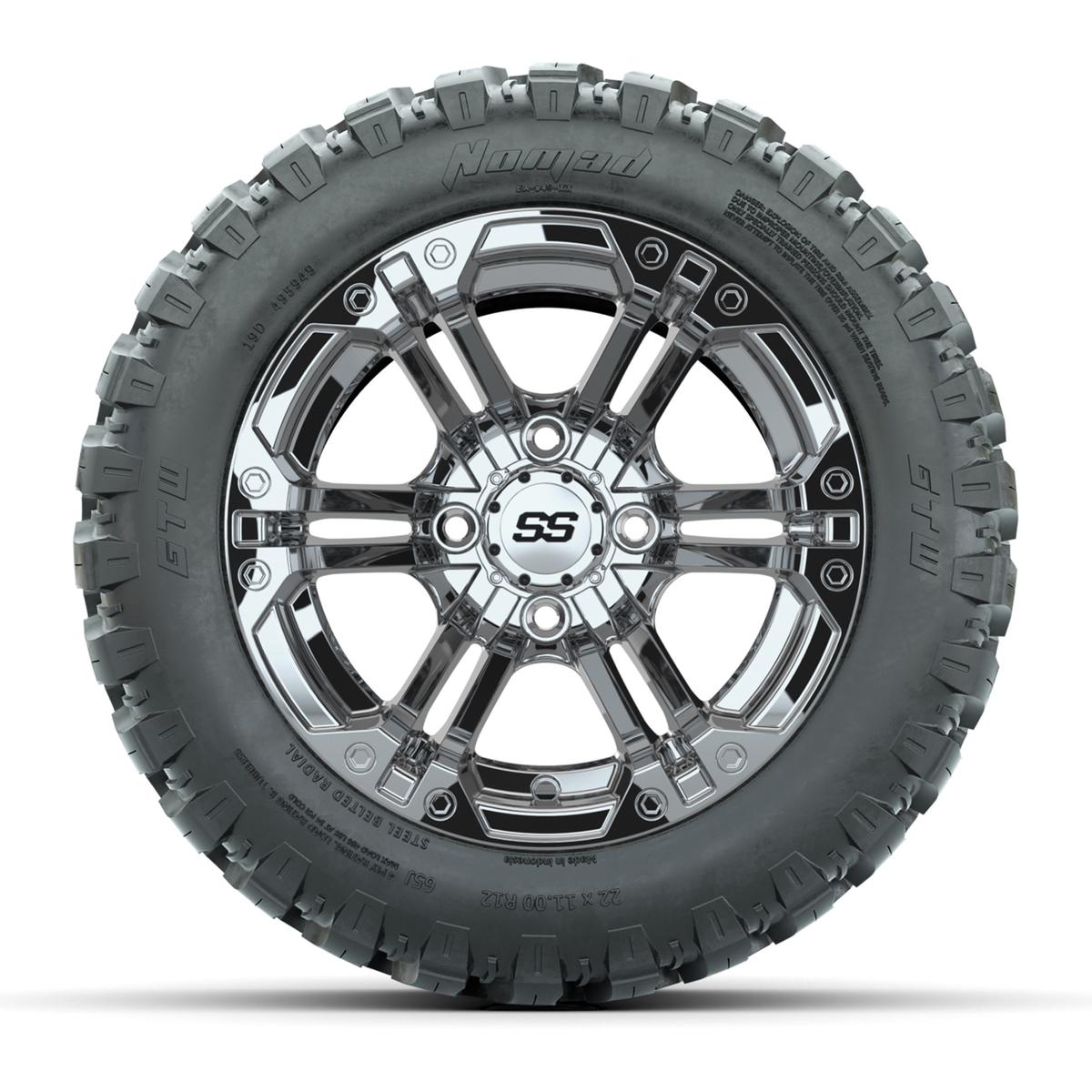 GTW&reg; Specter Chrome 12 in Wheels with 22X11-R12 Nomad Steel Belt Radial All-Terrain Tires – Full Set