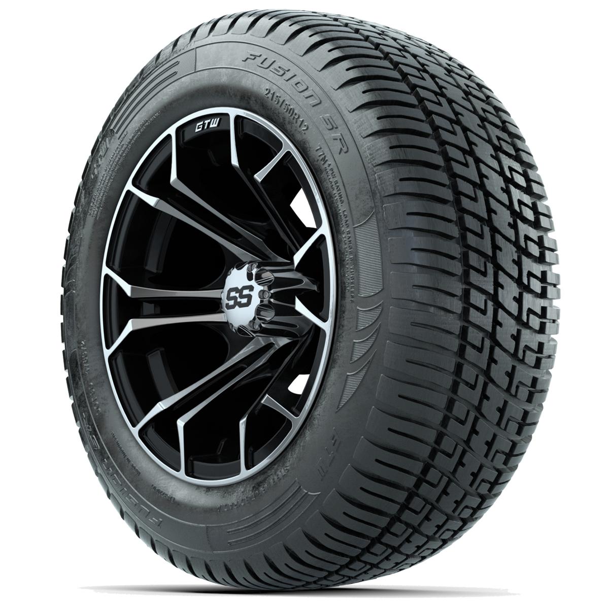 GTW Spyder Machined/Black 12 in Wheels with 215/50-R12 Fusion S/R Street Tires – Full Set