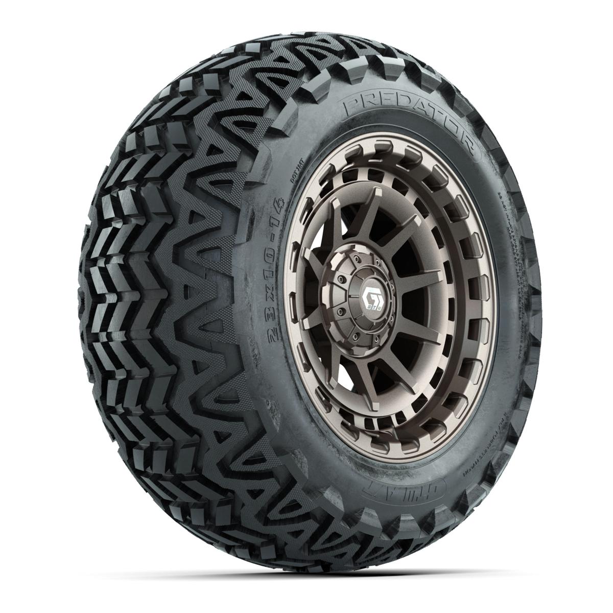 GTW® Barricade Satin Bronze 14 in Wheels with 23x10-14 Predator All-Terrain Tires – Full Set