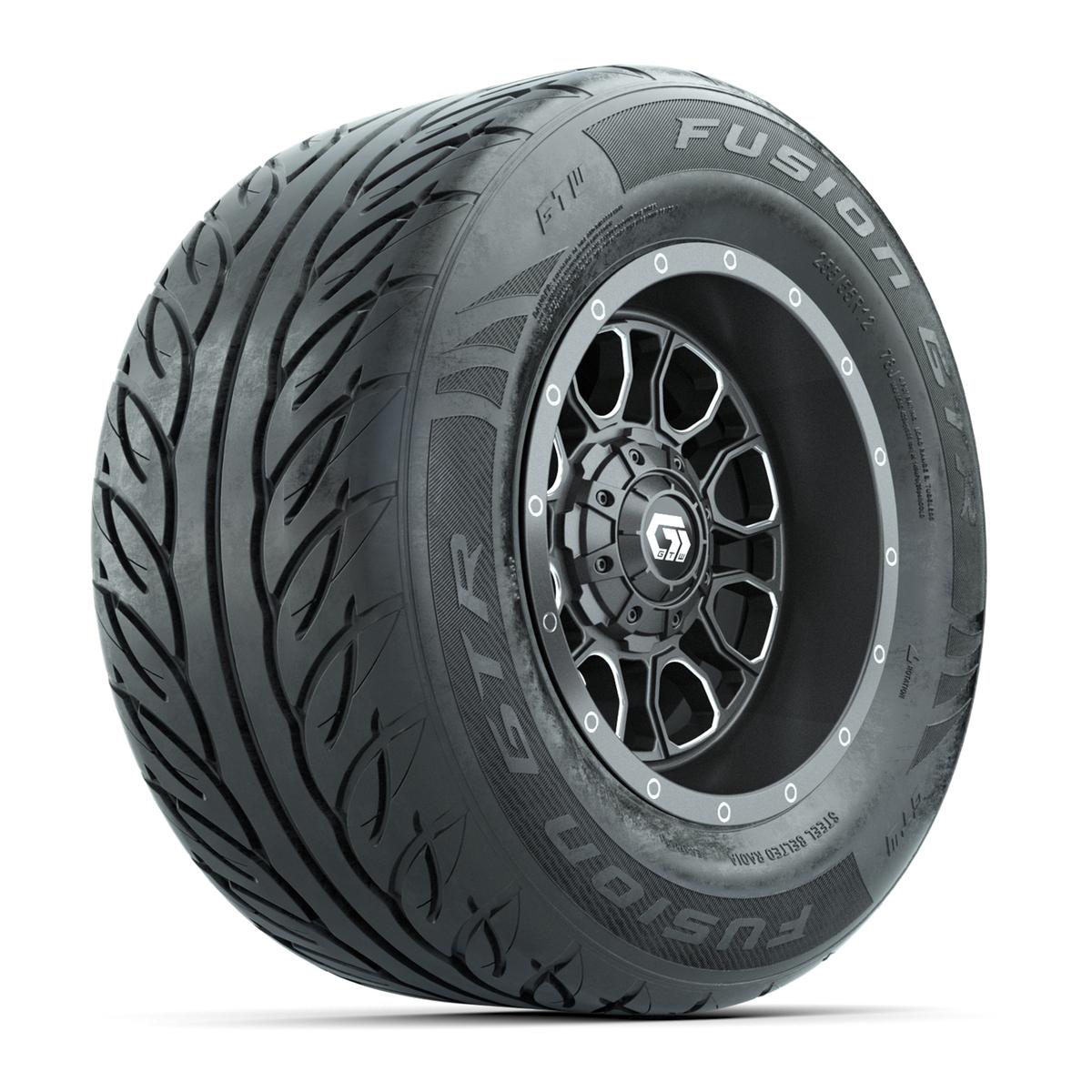 GTW&reg; Volt Gunmetal 12 in Wheels with 255/55-R12 Fusion GTR Steel Belt Radial Street Tires – Full Set