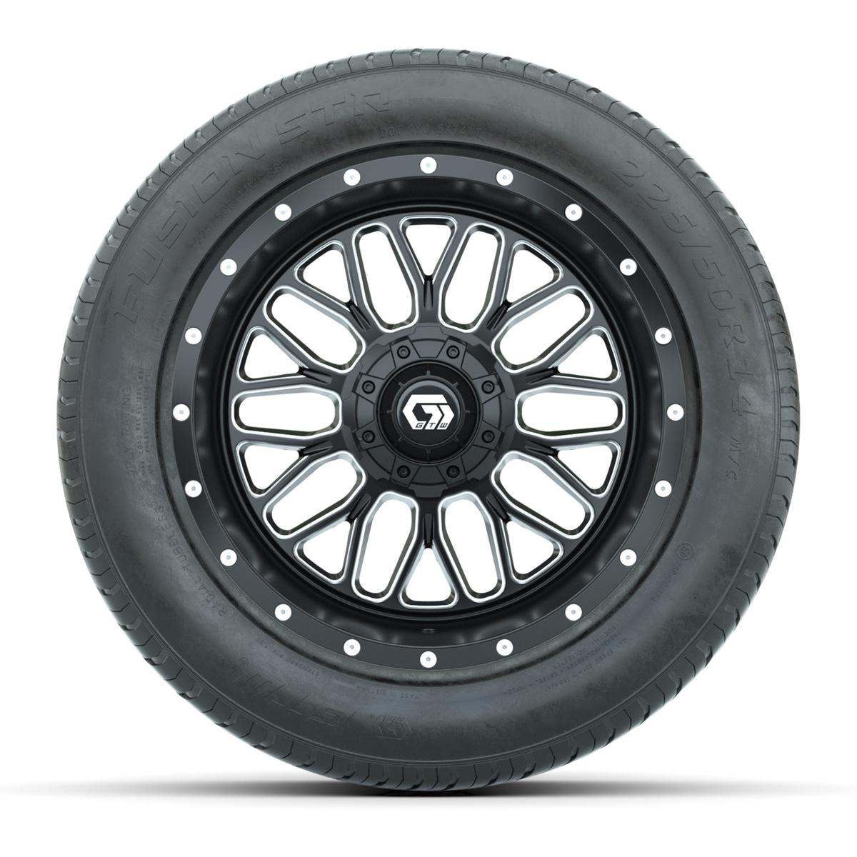 GTW&reg; Helix Black and Machined 14 in Wheels with 255/50-R14 Fusion STR DOT Approved Street Tires - Full Set