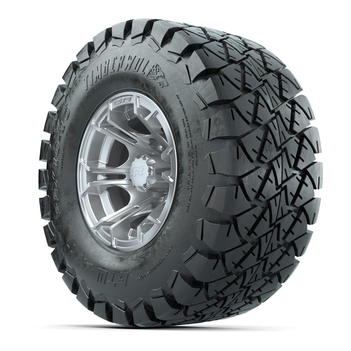 GTW Spyder Silver Brush 10 in Wheels with 22x10-10 Timberwolf All Terrain Tires – Full Set