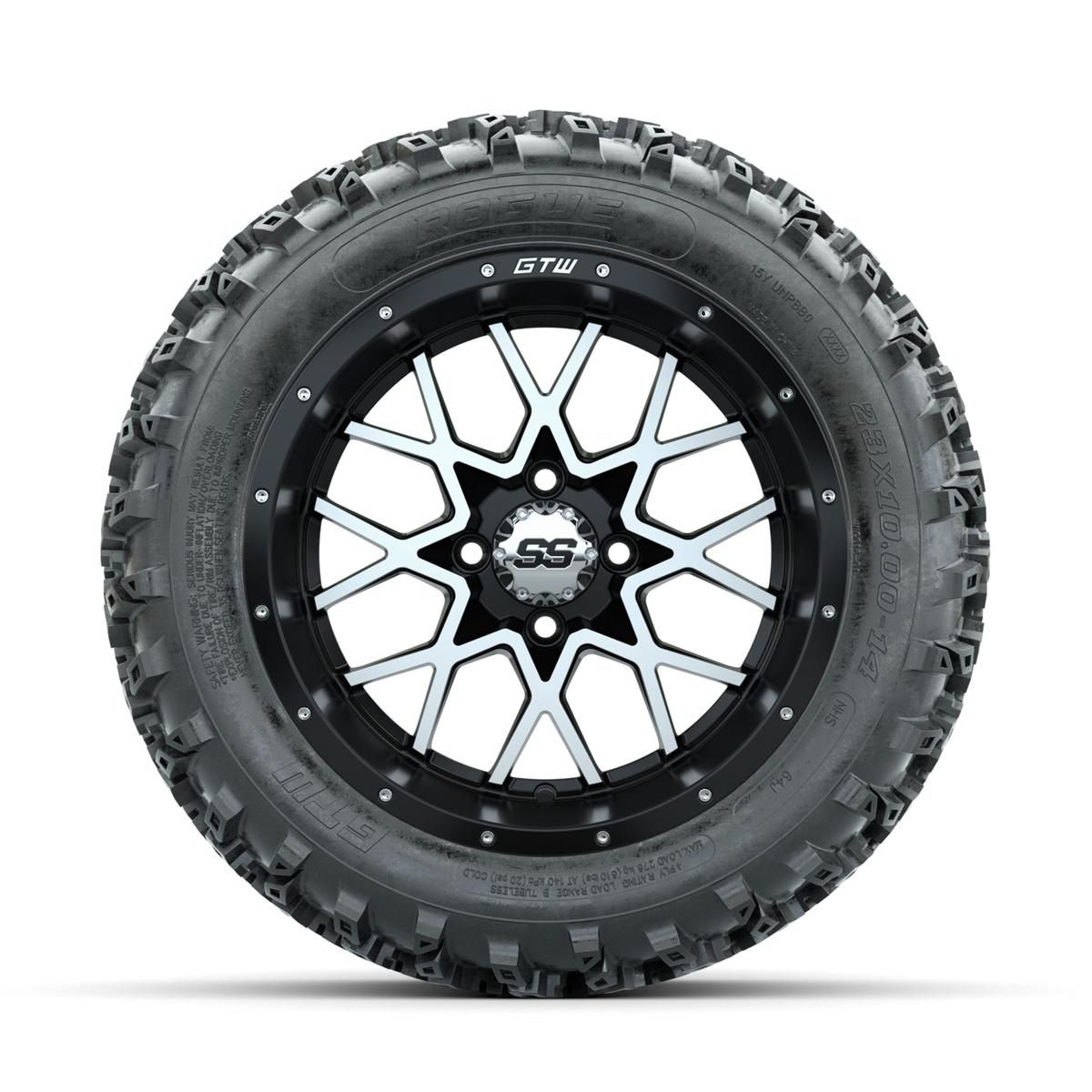 GTW Vortex Machined/Matte Black 14 in Wheels with 23x10.00-14 Rogue All Terrain Tires – Full Set