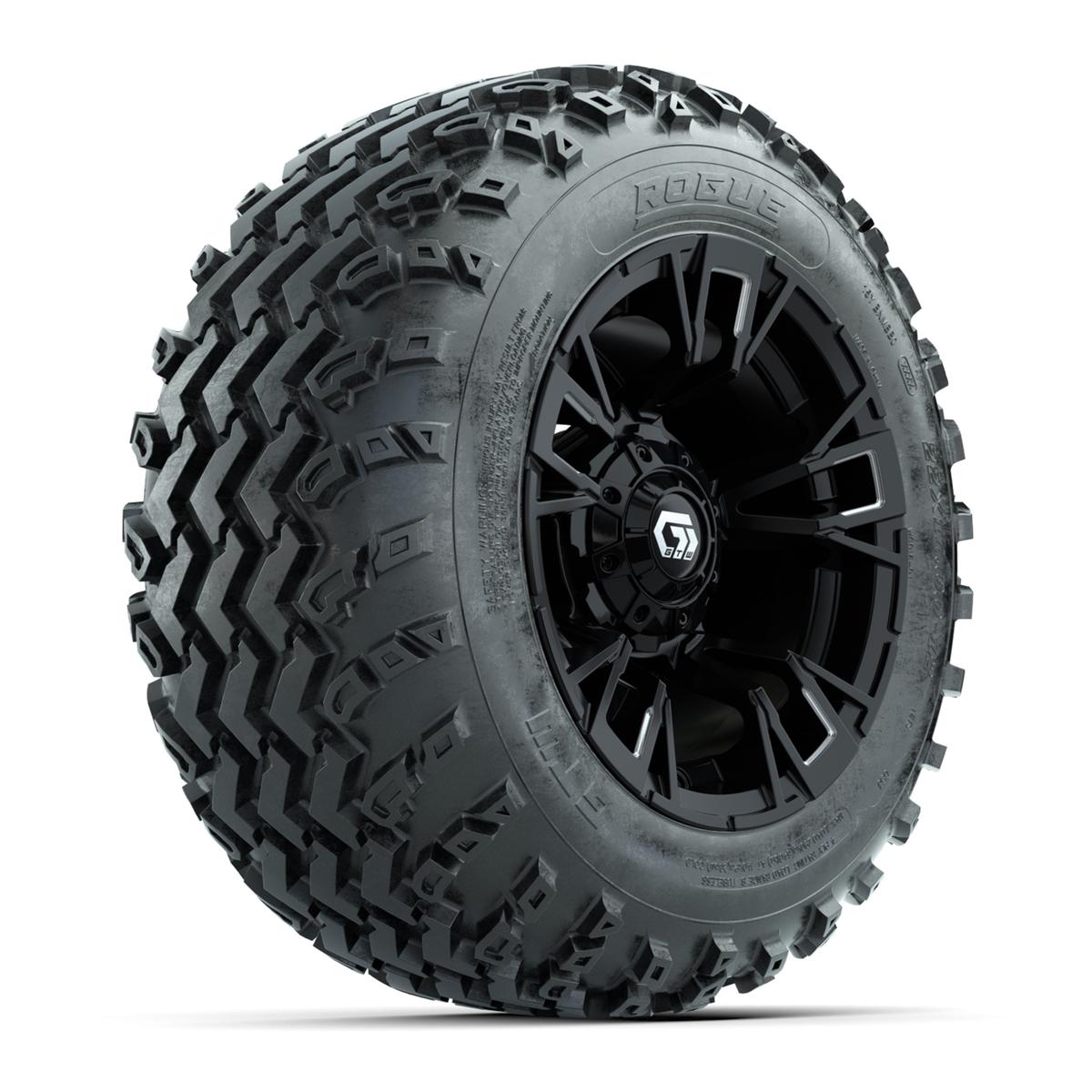 GTW® Vandal Matte Black/Machined 12 in Wheels with 22x11.00-12 Rogue All-Terrain Tires – Full Set