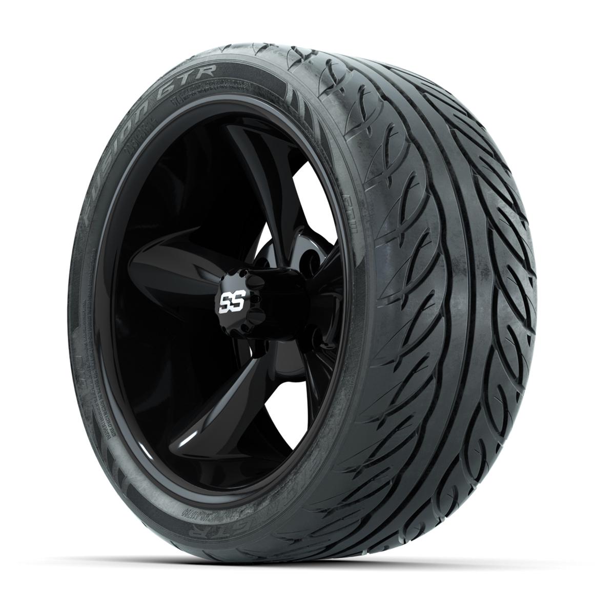 GTW&reg; Godfather Black 14 in Wheels with 205/40-R14 Fusion GTR Steel Belt Radial Street Tires – Full Set