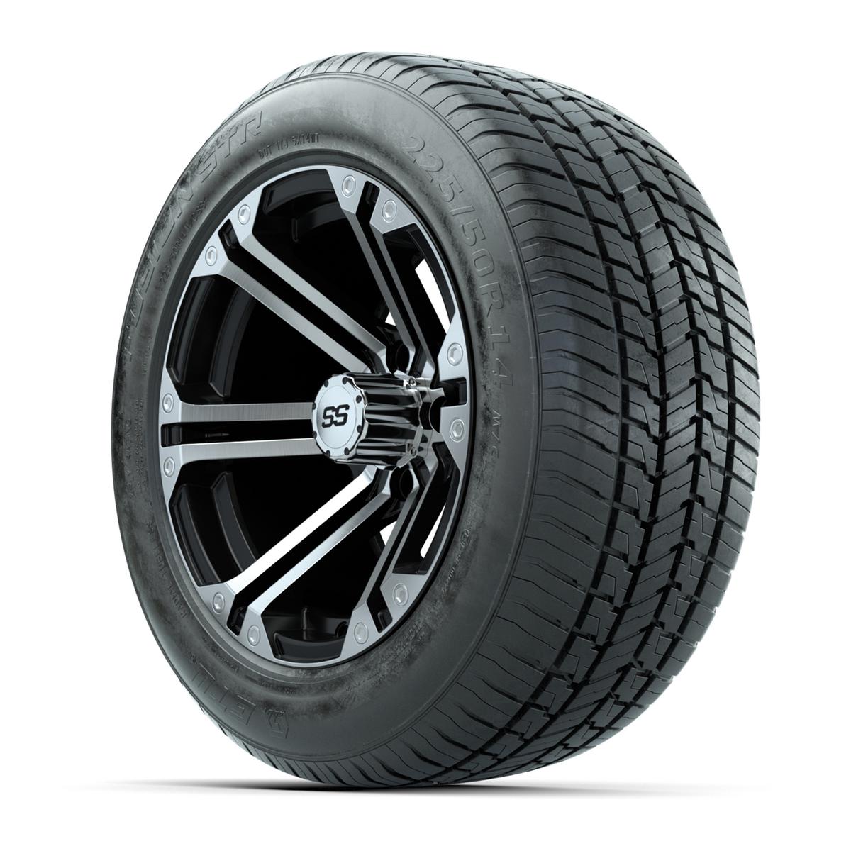 GTW&reg; Specter Black and Machined 14 in Wheels with 255/50-R14 Fusion STR DOT Approved Street Tires - Full Set