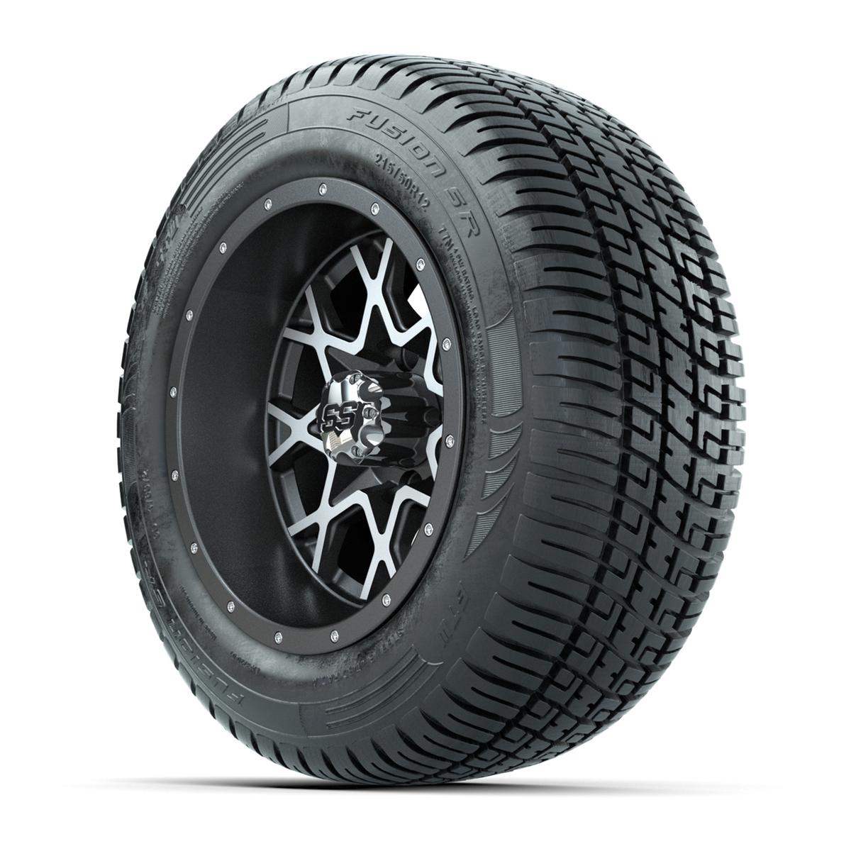 GTW&reg; Vortex 2 Matte Gray/Machined 12 in Wheels with 215/50-R12 Fusion S/R Steel Belt Radial Street Tires – Full Set