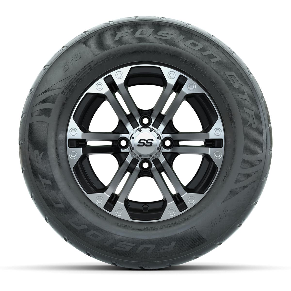 GTW&reg; Specter Black/Machined 12 in Wheels with 255/55-R12 Fusion GTR Steel Belt Radial Street Tires – Full Set