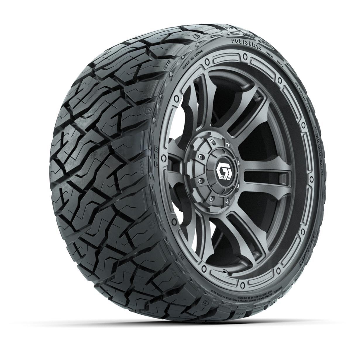 GTW Shogun Gloss Gunmetal 14 in Wheels with 205/35-R14 Maverick Low-Profile All-Terrain Tires – Full Set