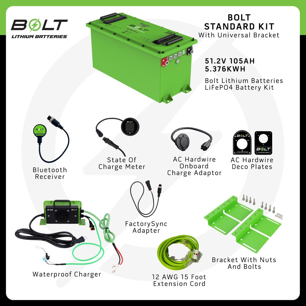 Bolt Energy 51V 105AH Thin Heated Standard Battery FactorySync Kit for Epic 3-3 Golf Carts