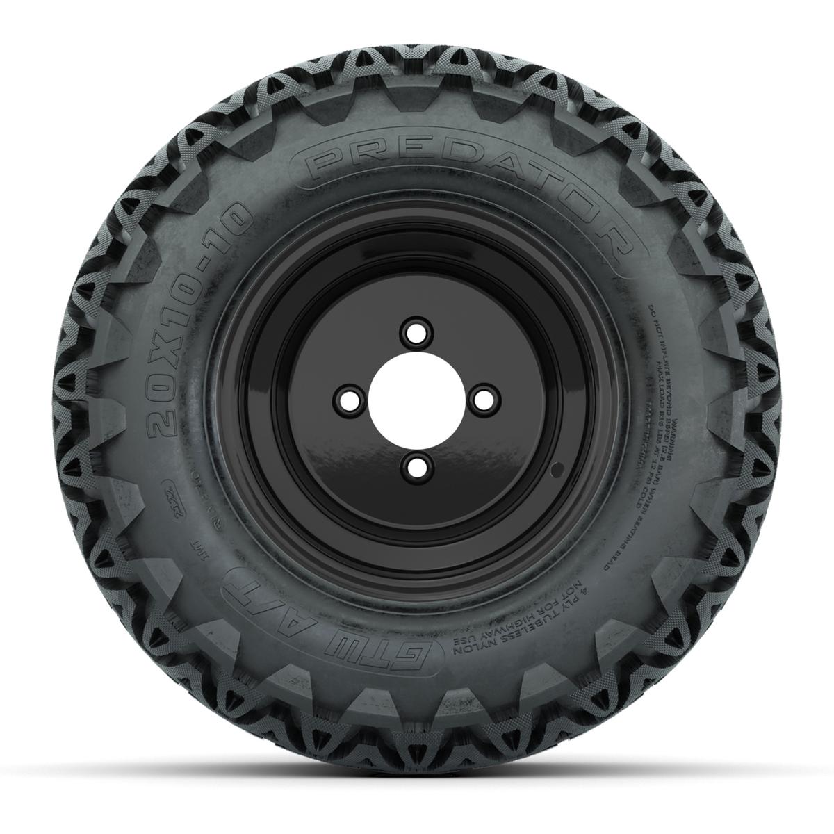 Set of (4) 10 in Black Steel Offset Wheels with 20x10-10 Predator All Terrain Tires