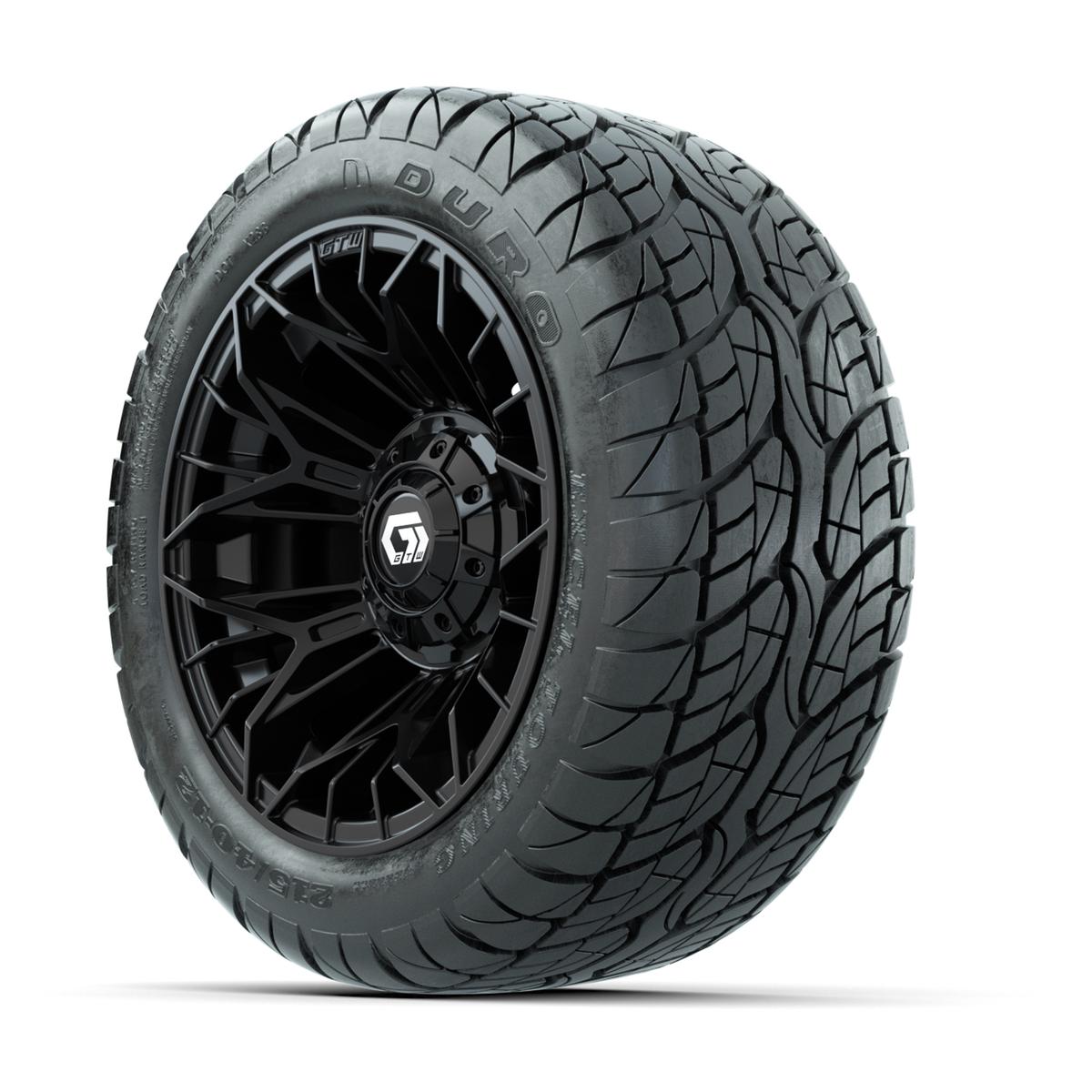 GTW Stellar Matte Black 12 in Wheels with 215/40-12 Duro Low-Profile Street Tires – Full Set