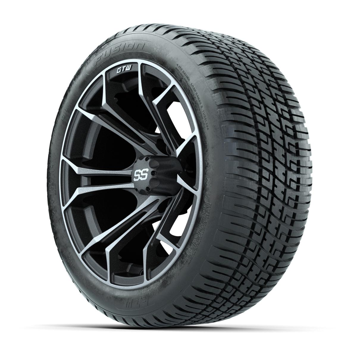 GTW&reg; Spyder Matte Gray/Machined 14 in Wheels with 205/30-R14 Fusion Street Tires – Full Set
