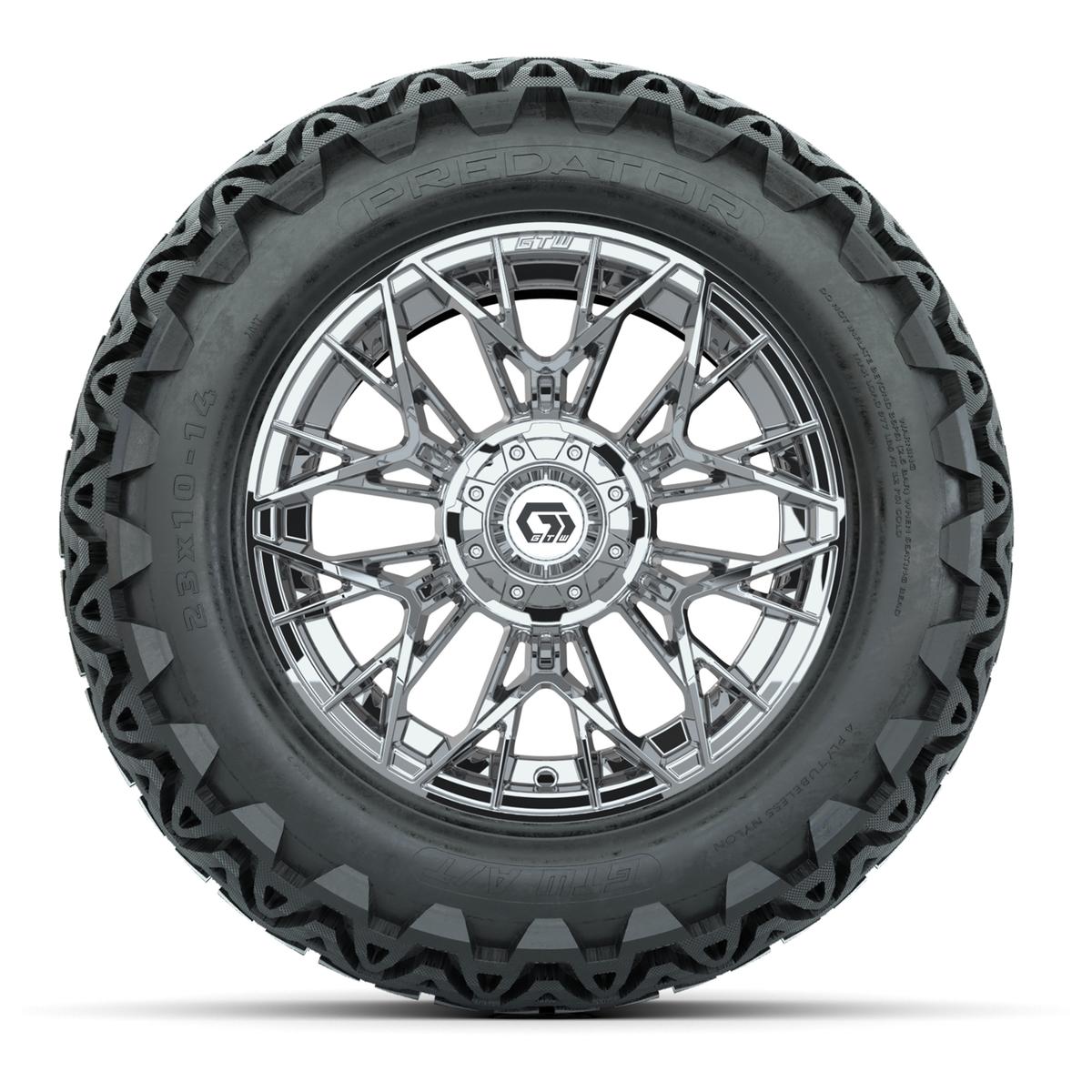 Set of (4) 14 in GTW® Stellar Chrome Wheels with 23x10-14 Predator All-Terrain Tires
