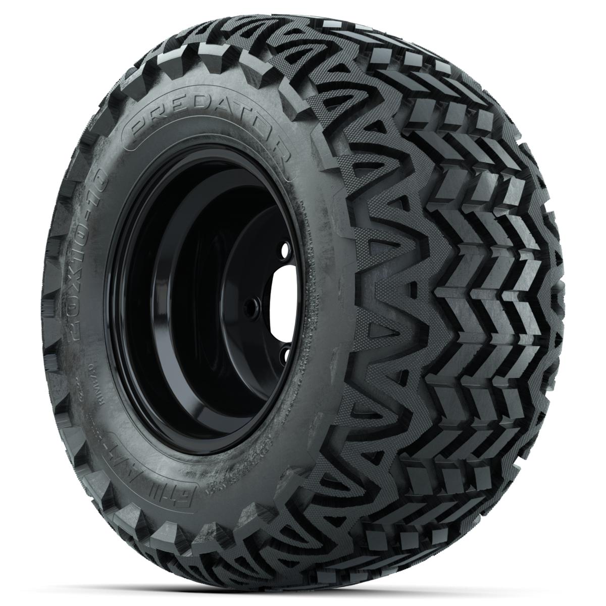 Set of (4) 10 in Black Steel Offset Wheels with 20x10-10 Predator All Terrain Tires