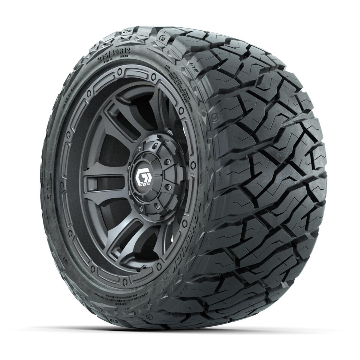GTW Shogun Gloss Gunmetal 12 in Wheels with 215/40-R12 Maverick Low-Profile All-Terrain Tires – Full Set