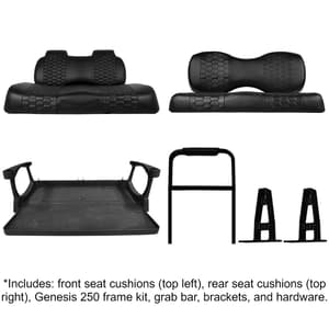 MadJax® Colorado Front and Rear Seat Cushion with G250 Frame Set for EZGO TXT/RXV/S4/L4 & MadJax XSeries Storm – Black