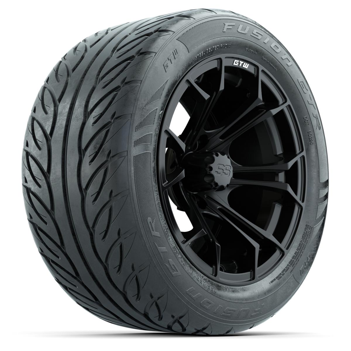 GTW Spyder Matte Black 14 in Wheels with 255/45-R14 Fusion GTR Street Tires – Full Set