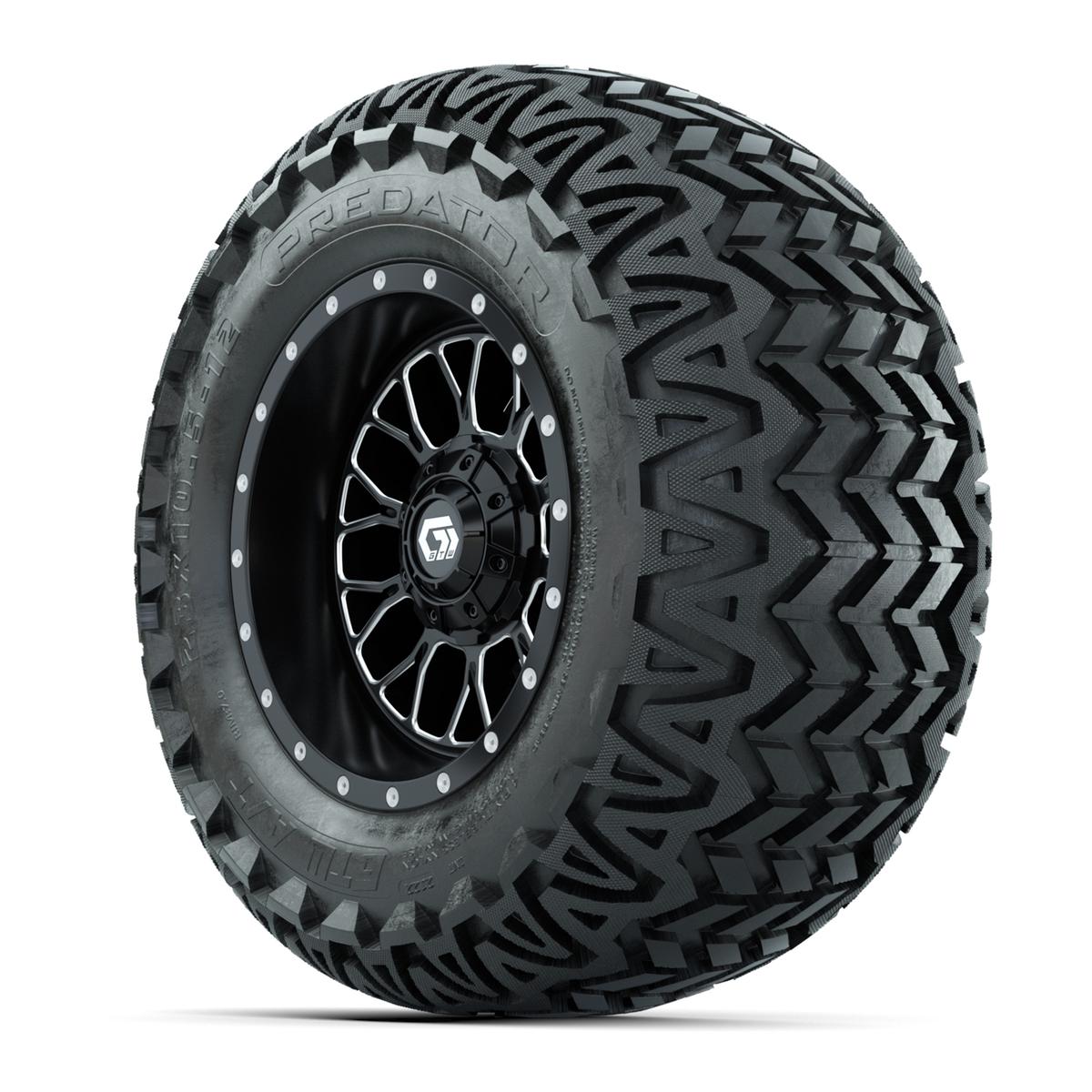 Set of (4) 12 in GTW® Helix Machined & Black Wheels with 23x10.5-12 Predator All-Terrain Tires