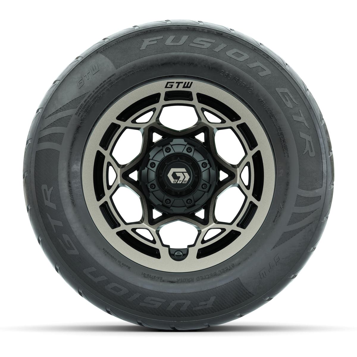 GTW&reg; Nexus Black with Bronze Face 12 in Wheels with 255/55-R12 Fusion GTR Steel Belt Radial Street Tires – Full Set