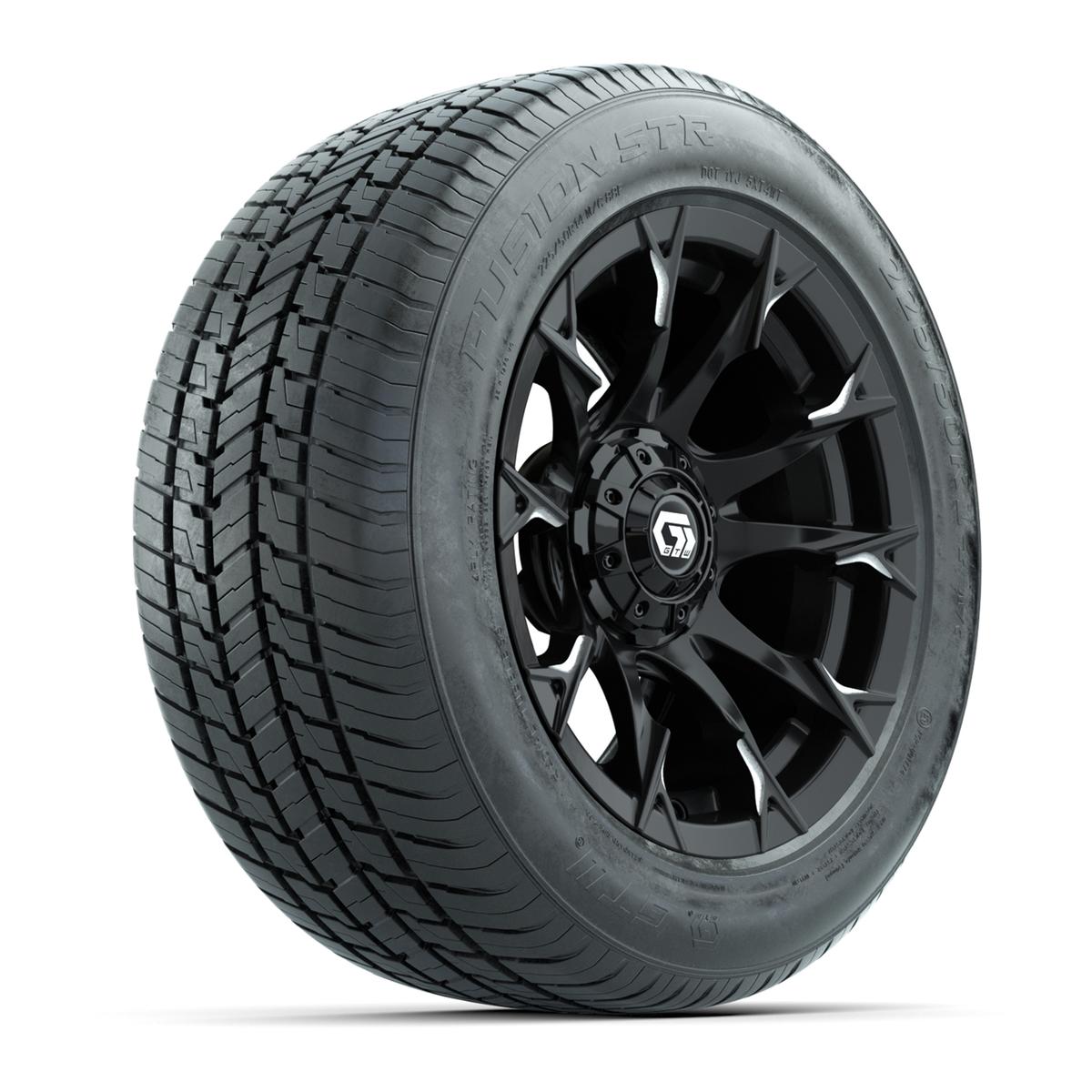 GTW&reg; Diablo Gloss Black and Machined 14 in Wheels with 255/50-R14 Fusion STR DOT Approved Street Tires - Full Set