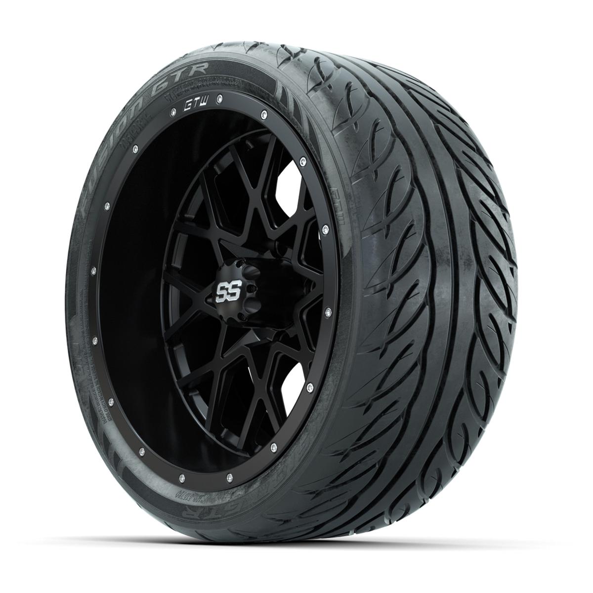 GTW&reg; Vortex 2 Matte Black 14 in Wheels with 205/40-R14 Fusion GTR Steel Belt Radial Street Tires – Full Set