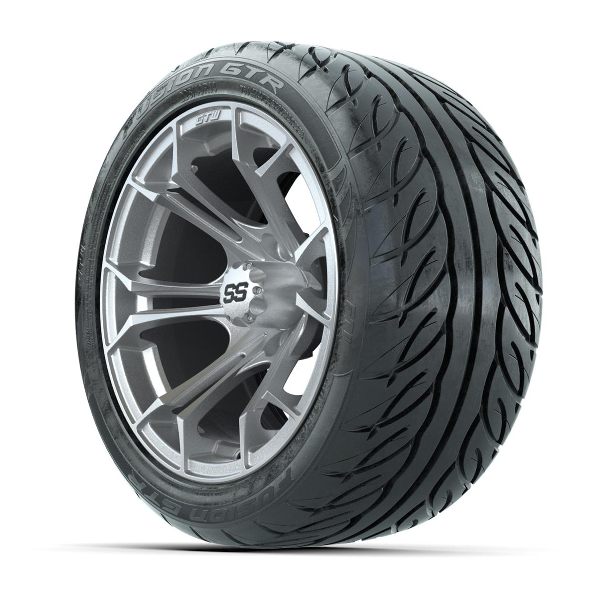 GTW&reg; Spyder Silver Brush 14 in Wheels with 225/40-R14 Fusion GTR Steel Belt Radial Street Tires – Full Set