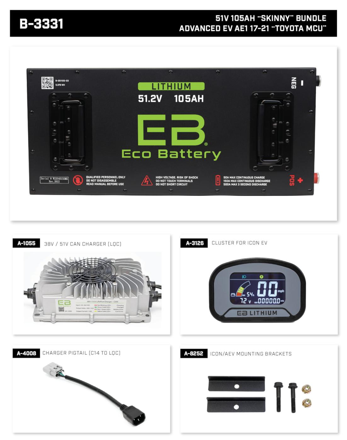 Advanced EV1 2017-2021 Eco Lithium 51v 105Ah "Toyota MCU" Battery Bundle - Skinny