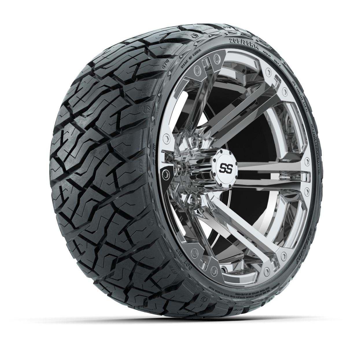 GTW Specter Chrome 14 in Wheels with 205/35-R14 Maverick Low-Profile All-Terrain Tires – Full Set