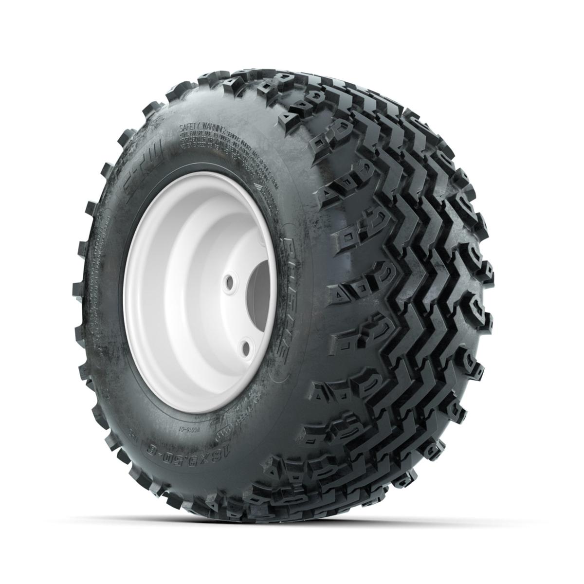 GTW Steel White Centered 5-Hole 8 in Wheels with 18x9.50-8 Rogue All Terrain Tires – Full Set