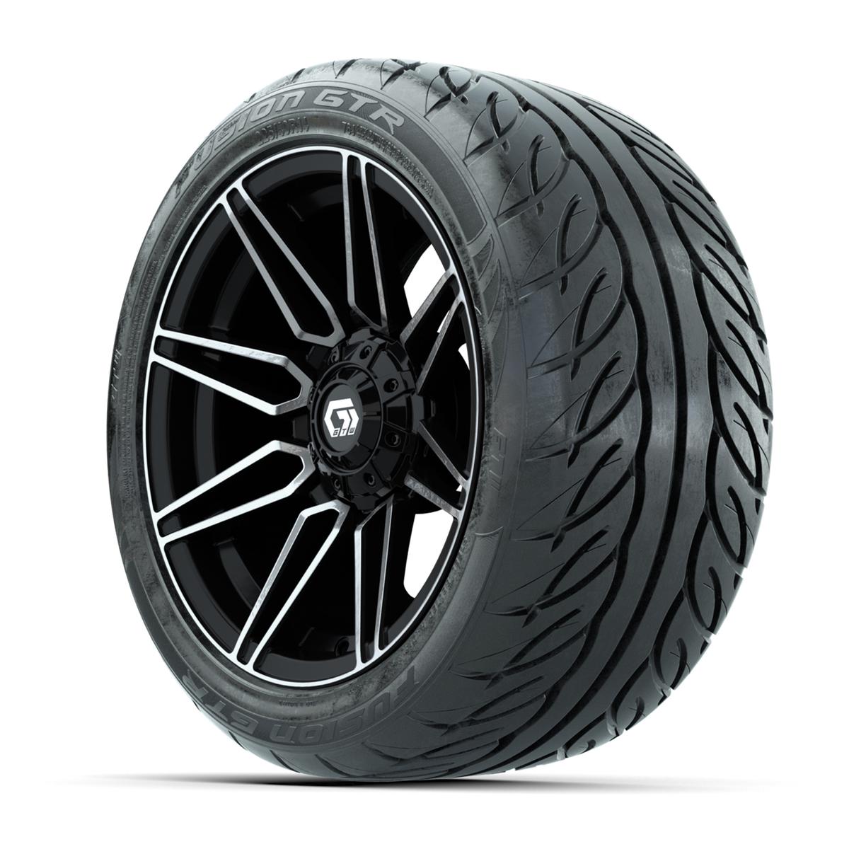 GTW&reg; Stealth Black/Machined 14 in Wheels with 225/40-R14 Fusion GTR Steel Belt Radial Street Tires – Full Set