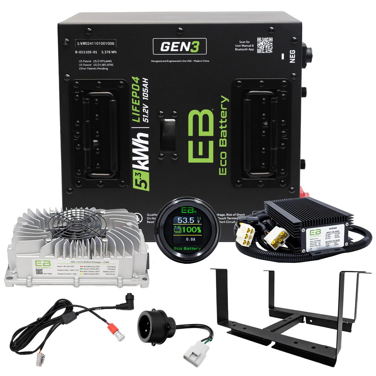 Yamaha G29/Drive 2011-Up & Drive2 Eco Lithium 51v 105Ah GEN3 Battery Bundle - Thru Hole