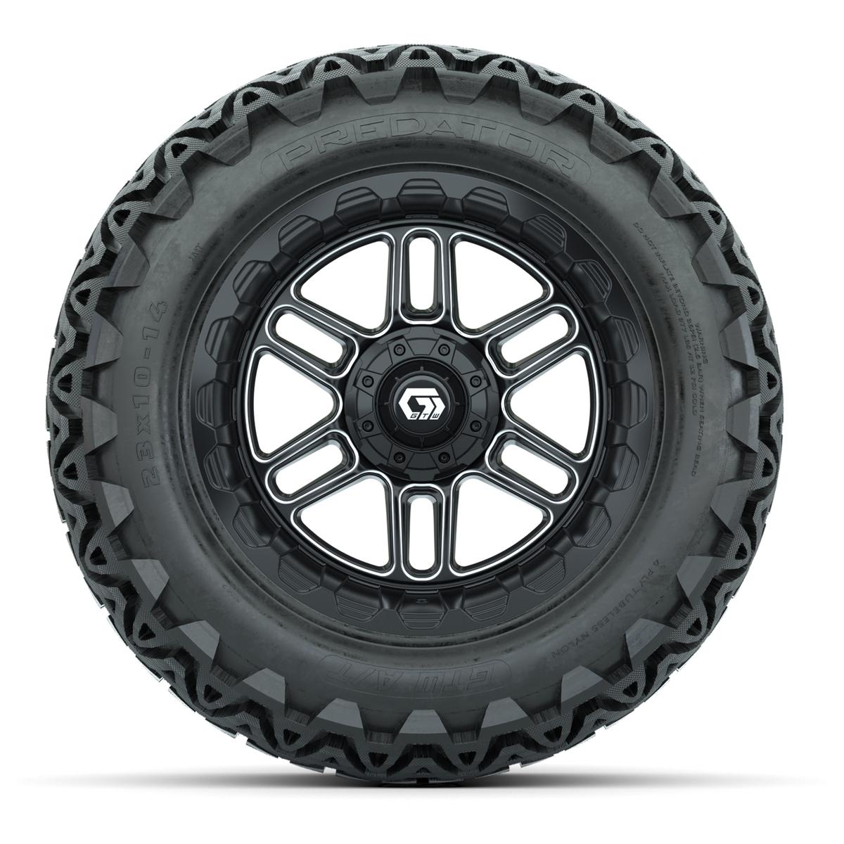 Set of (4) 14 in GTW® Titan Machined & Black Wheels with 23x10-14 Predator All-Terrain Tires