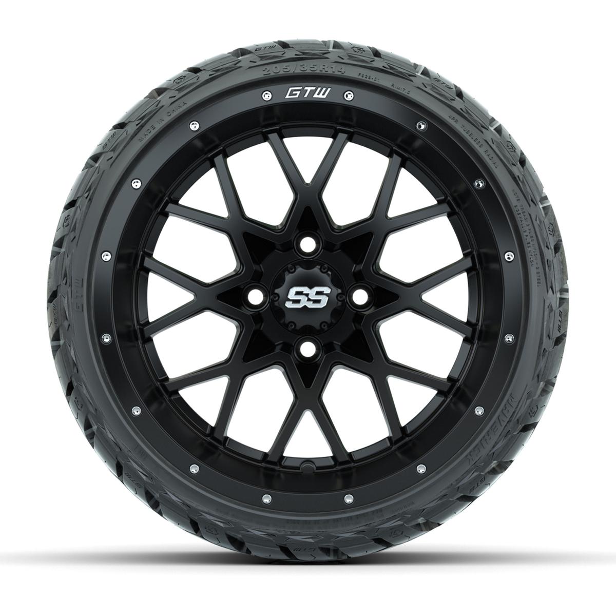 GTW Vortex Matte Black 14 in Wheels with 205/35-R14 Maverick Low-Profile All-Terrain Tires – Full Set