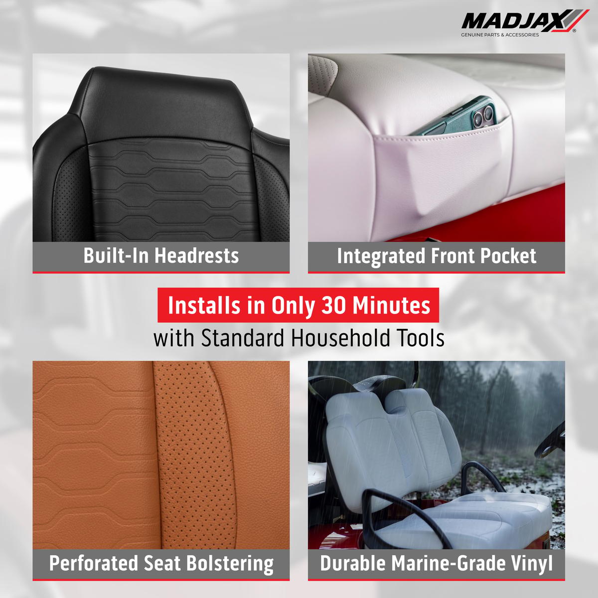 MadJax&reg; Club Car Precedent/Tempo/Onward Caramel Brown Aspen Front Seat Cushions