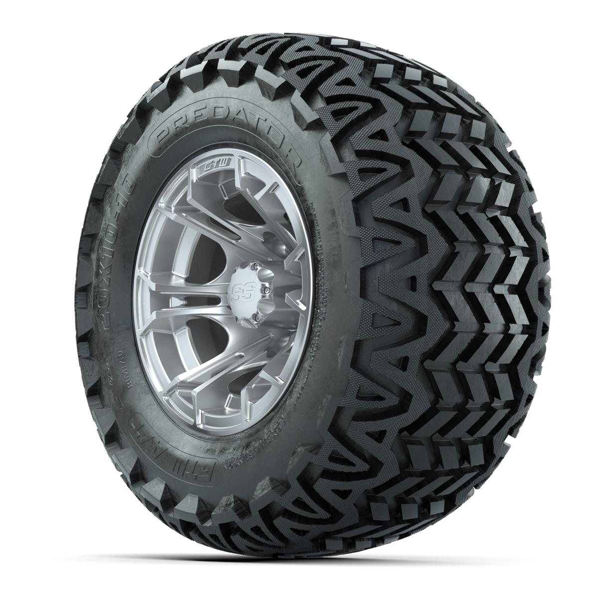 GTW Spyder Silver Brush 10 in Wheels with 20x10-10 Predator All Terrain Tires – Full Set