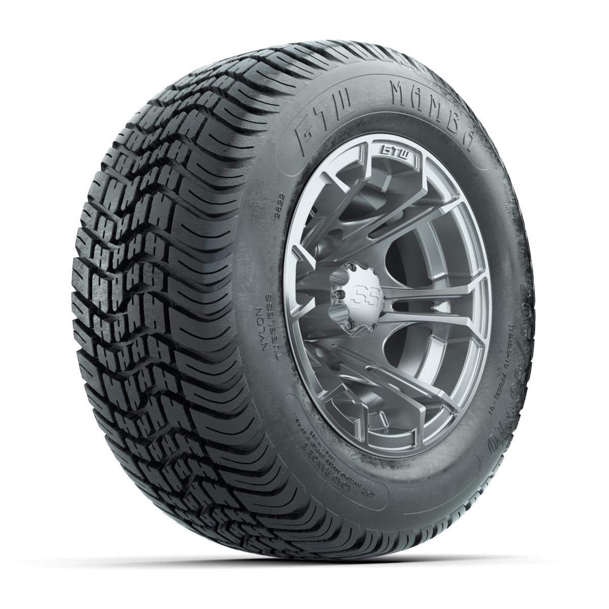 GTW Spyder Silver Brush 10 in Wheels with 205/50-10 Mamba Street Tires – Full Set