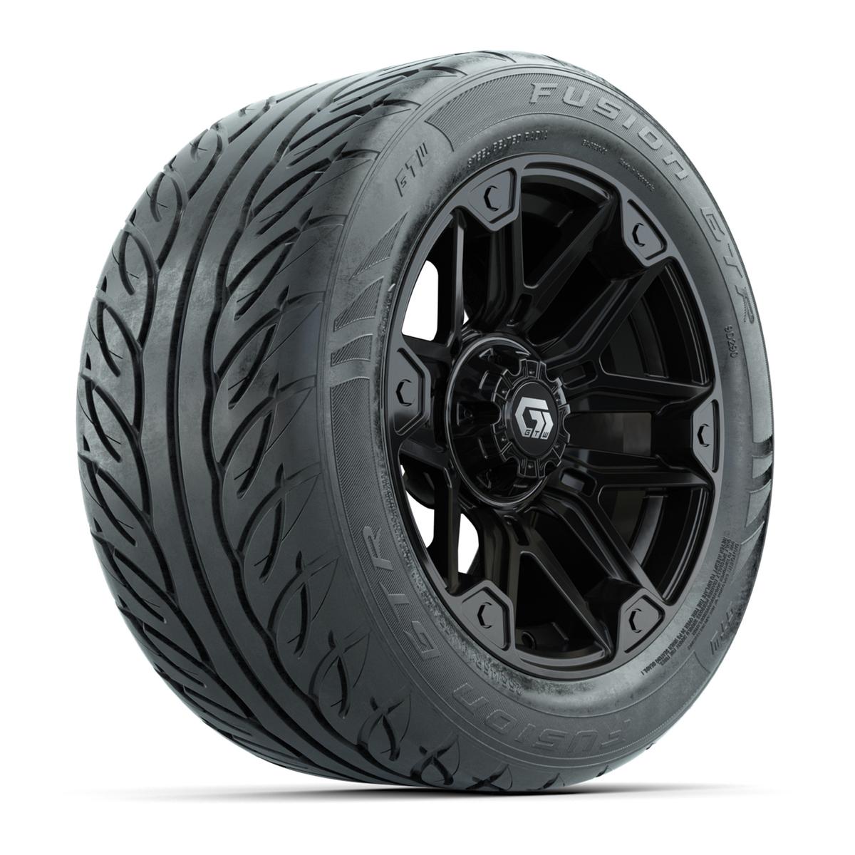 GTW&reg; Graffiti Gloss Black 14 in Wheels with 255/45-R14 Fusion GTR Steel Belt Radial Street Tires – Full Set