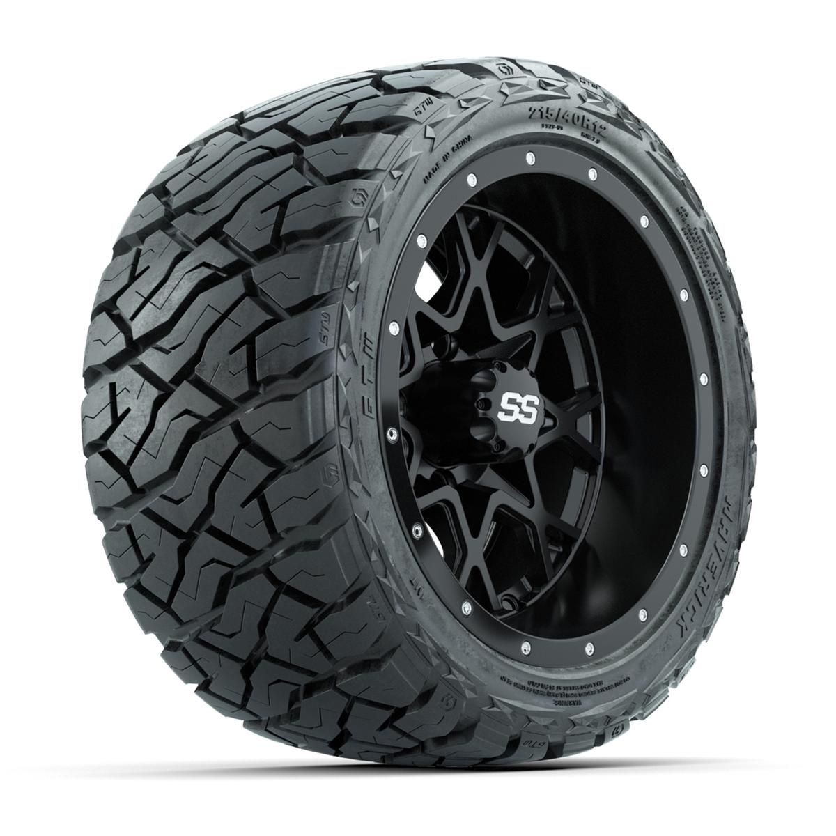 GTW Vortex Matte Black 12 in Wheels with 215/40-R12 Maverick Low-Profile All-Terrain Tires – Full Set