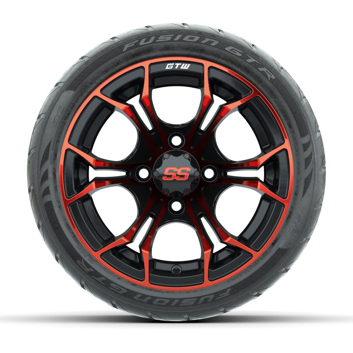 GTW&reg; Spyder Black/Red 12 in Wheels with 215/40-R12 Fusion GTR Steel Belt Radial Street Tires – Full Set